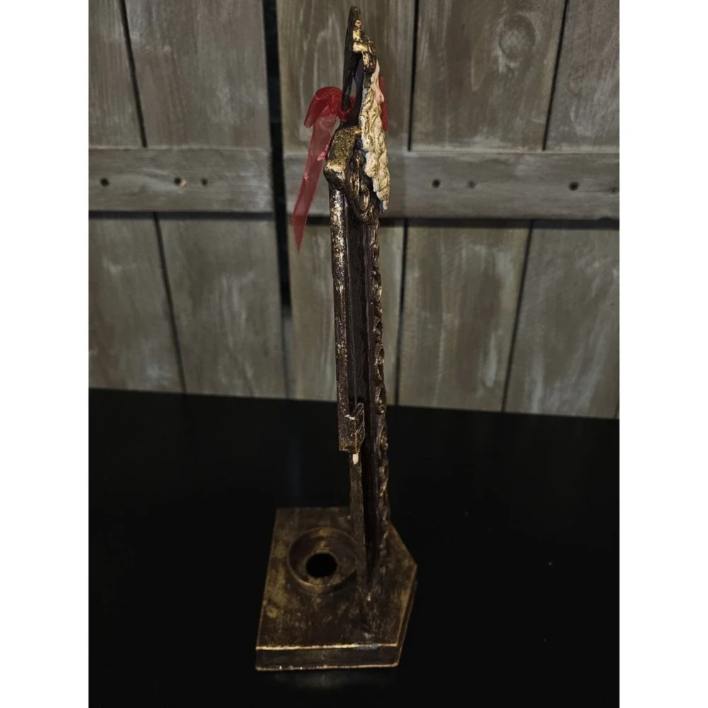 Vintage Old World Santa Stained Glass Candle Holder 15.5
